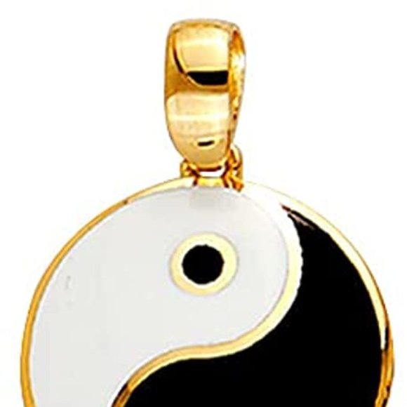 14k Yellow Gold Enamel Yin Yang Charm Pendant - Picture 3 of 8
